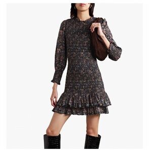 Veronica Beard Farha Black Floral Smocked Mini Dress size 14